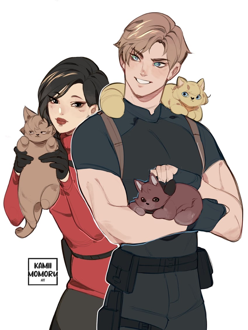 leon s. kennedy, ashley graham, and ada wong (resident evil and 2 more) drawn by kamii_momoru