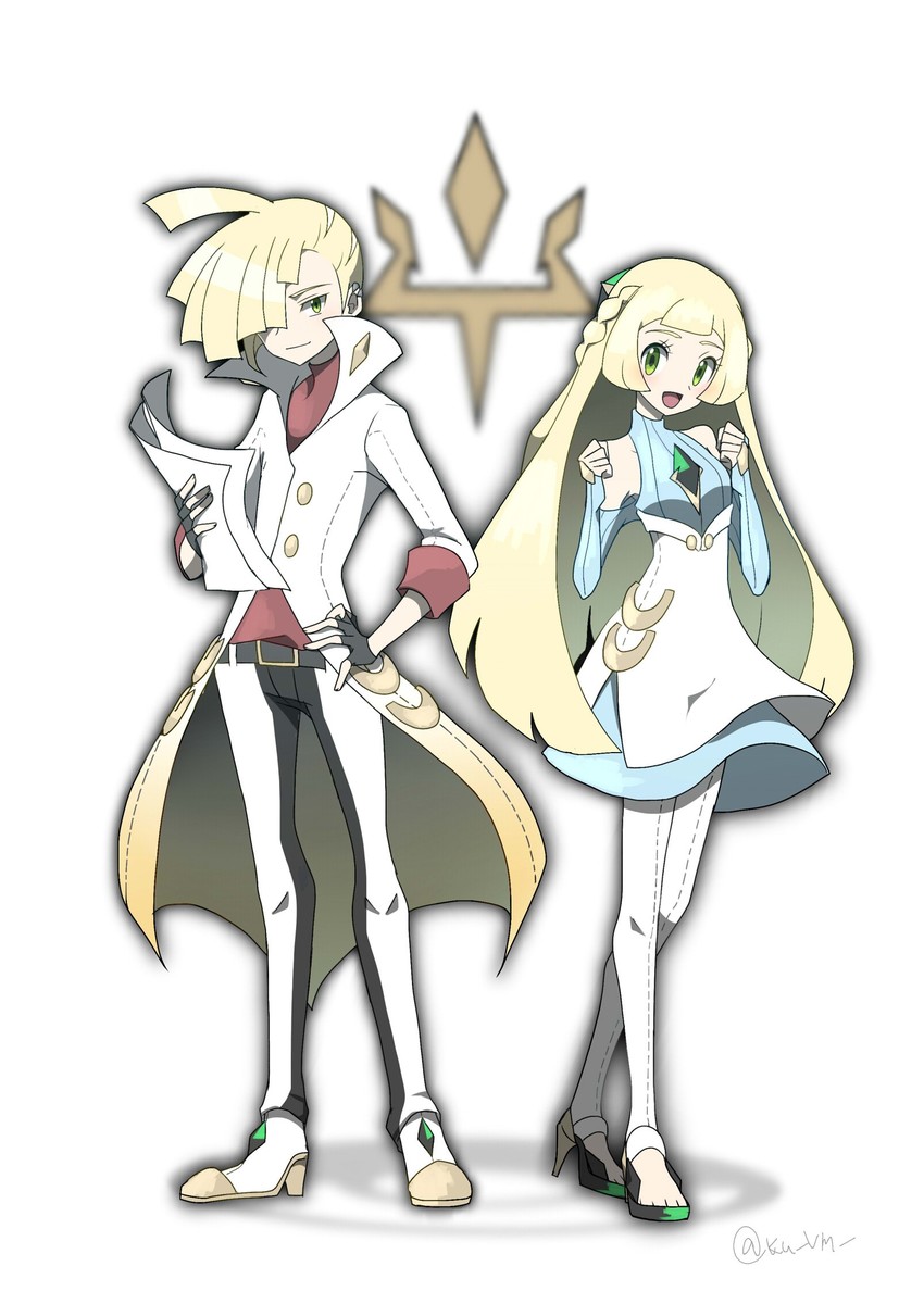 lillie and gladion (pokemon and 1 more) drawn by kuroi_paseri