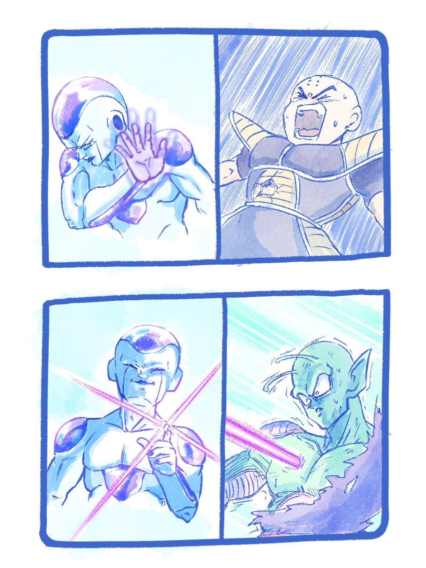 piccolo, kuririn, frieza, and final form frieza (dragon ball and 1 more) drawn by imasogari