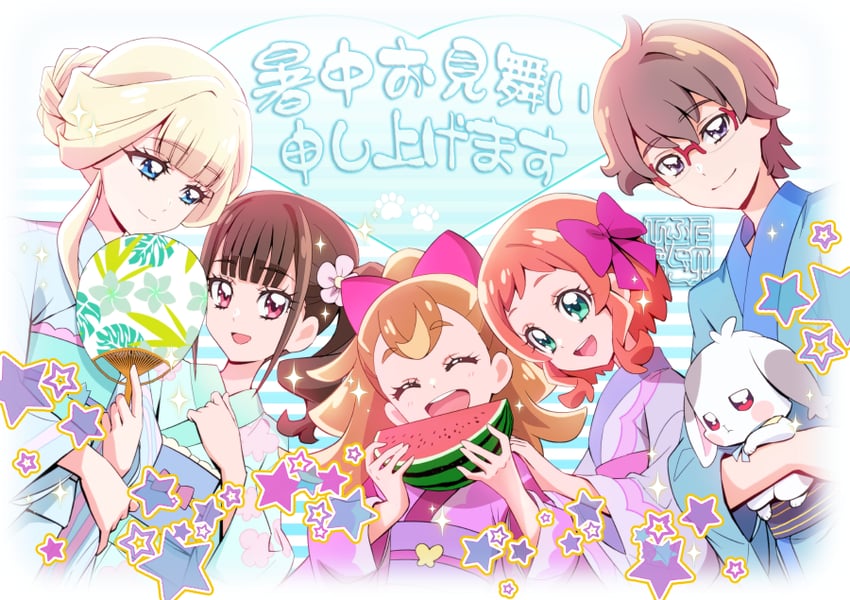 nekoyashiki yuki, inukai komugi, nekoyashiki mayu, inukai iroha, toyama satoru, and 1 more (precure and 1 more) drawn by kamikita_futago