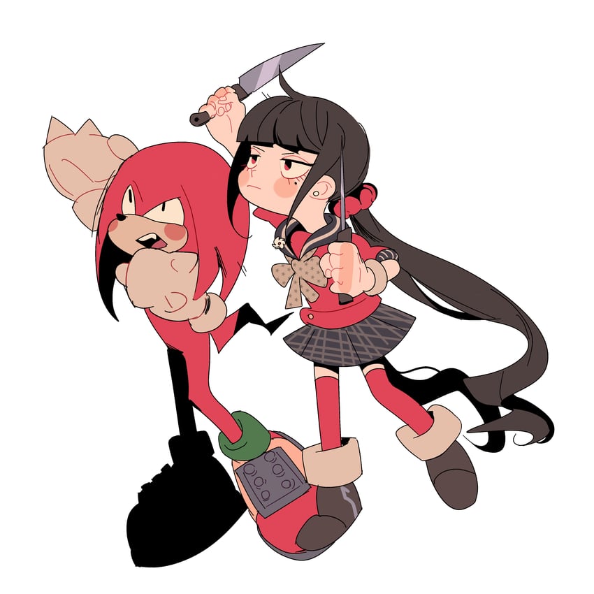 harukawa maki and knuckles the echidna (danganronpa and 2 more) drawn by lovepoints