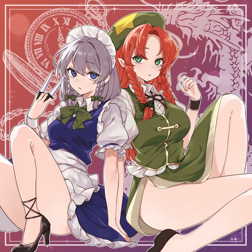 izayoi sakuya and hong meiling (touhou) drawn by clover_(lapis_lazure)