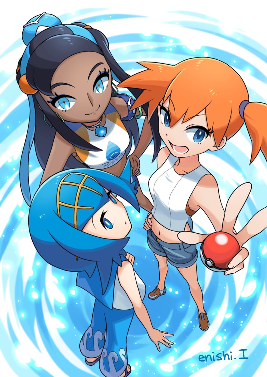 misty, nessa, and lana (pokemon and 3 more) drawn by yukari_(yukari21653710)