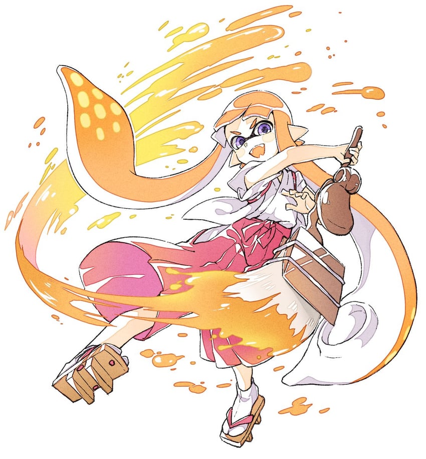 inkling player character and inkling girl (splatoon) drawn by sen_squid