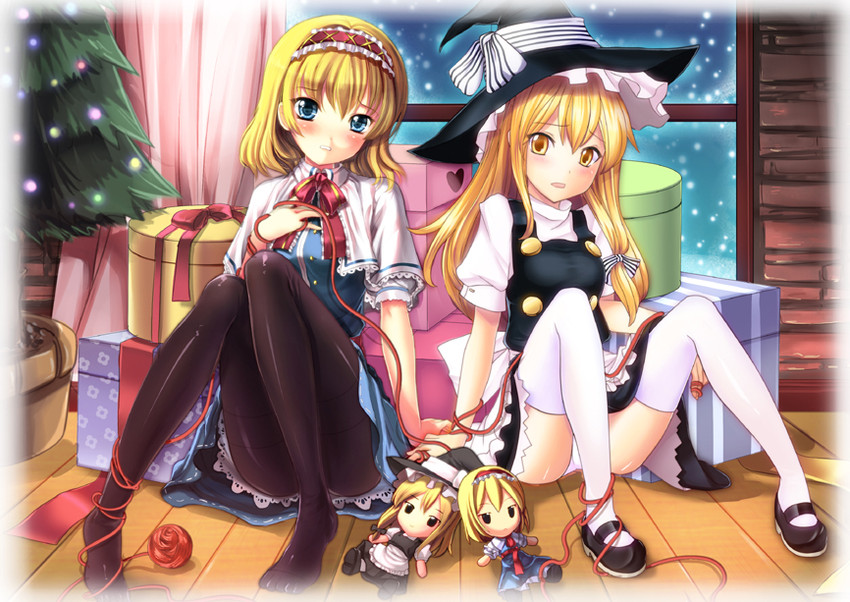 kirisame marisa and alice margatroid (touhou) drawn by mafuyu_(kanden_shoujyo) and miyuki_rei