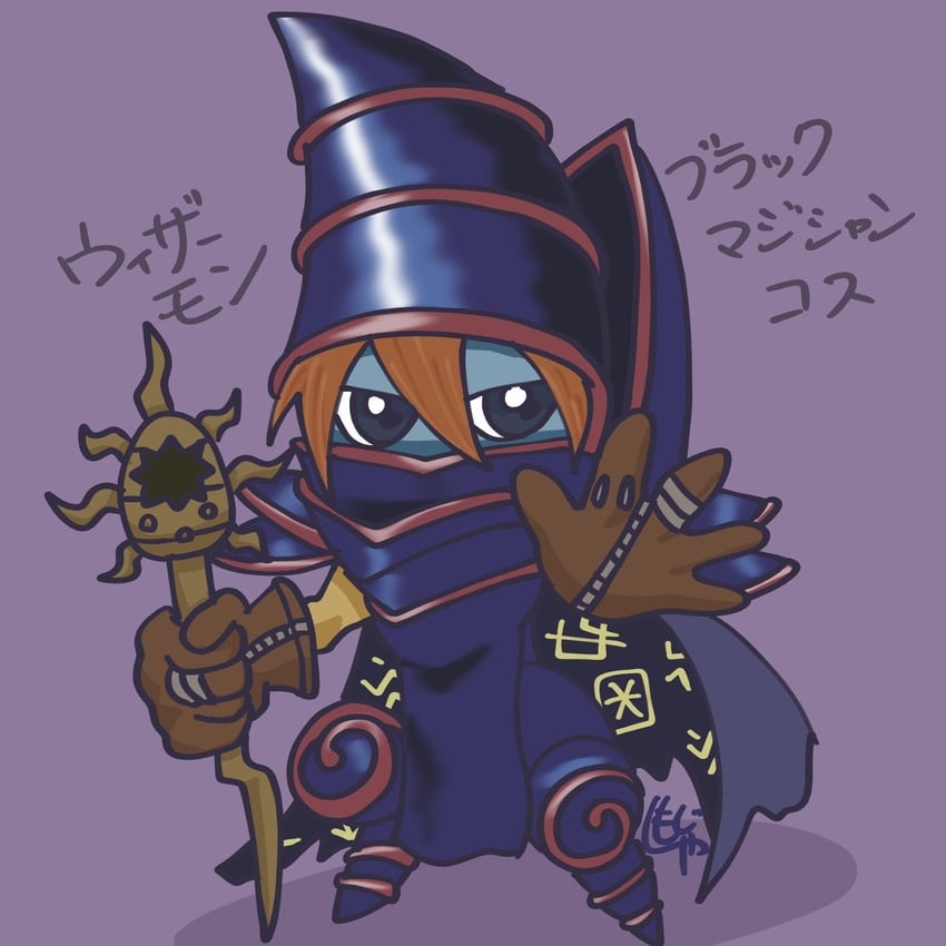 dark magician girl and wizarmon (yu-gi-oh! and 1 more) drawn by m_shamoji