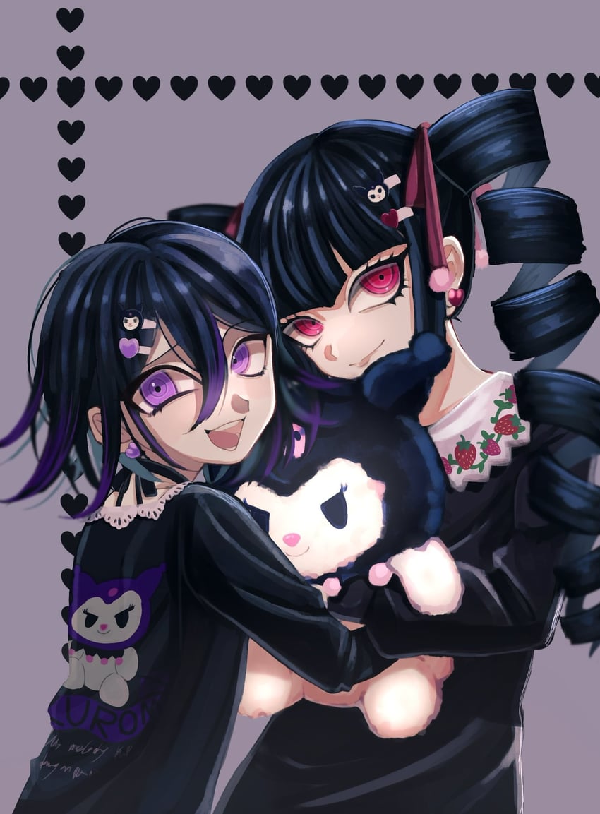 oma kokichi, celestia ludenberg, and kuromi (danganronpa and 4 more) drawn by foca_(sello20582612)