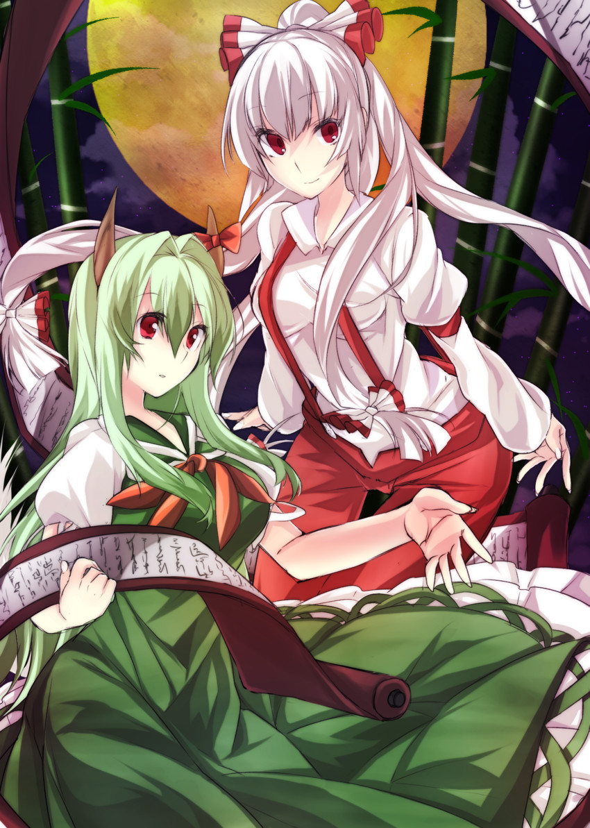 fujiwara no mokou, kamishirasawa keine, and ex-keine (touhou) drawn by chada_atariatama