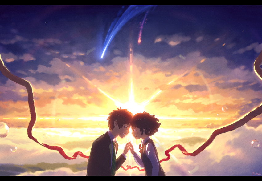 miyamizu mitsuha and tachibana taki (kimi no na wa.) drawn by funuyu