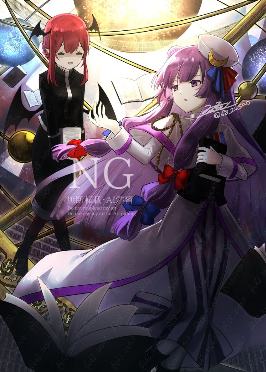 patchouli knowledge and koakuma (touhou) drawn by rokuya_(68_zusao)