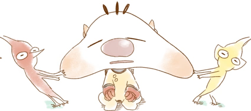 red pikmin, olimar, and yellow pikmin (pikmin) drawn by iat-418