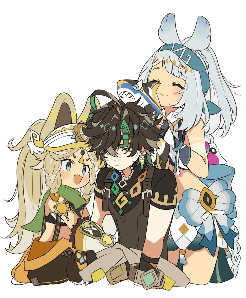 mualani, kinich, and kachina (genshin impact) drawn by iwashi_(iwashi008)