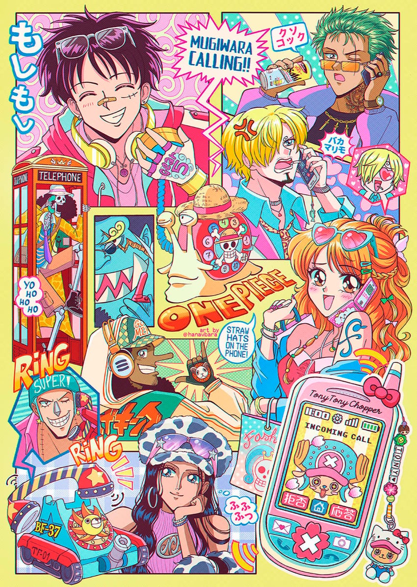 nami, monkey d. luffy, nico robin, roronoa zoro, sanji, and 6 more (one piece) drawn by hanavbara