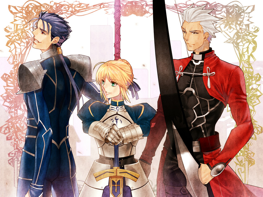 artoria pendragon, saber, cu chulainn, and archer (fate and 1 more) drawn by mitsuki_mitsuno