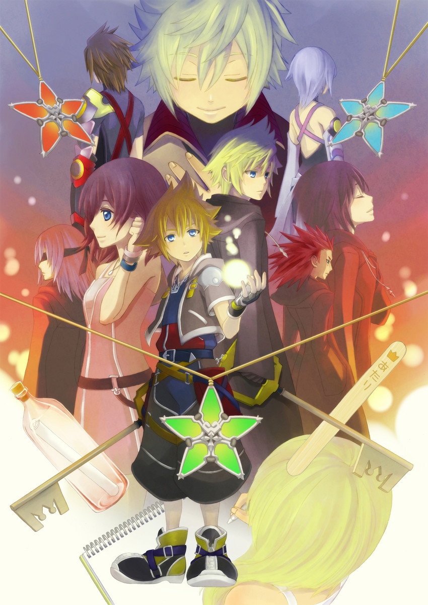 sora, roxas, kairi, riku, aqua, and 5 more (kingdom hearts and 2 more) drawn by akotaman