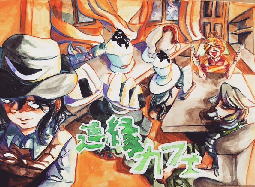 enraku tsubakura, houlen yabusame, ooama no ake no mitori, and fujiwara no shirogane no sanra (len'en and 1 more) drawn by len_en_spe
