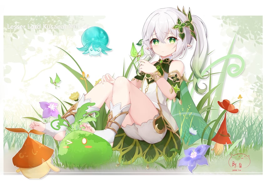 nahida, slime, aranara, crystalfly, fungi, and 1 more (genshin impact) drawn by bai_qiangwei