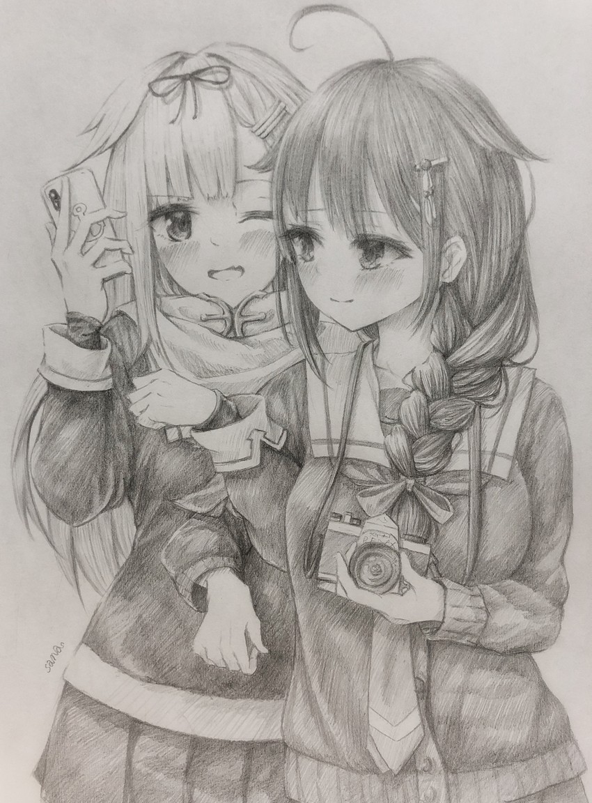 shigure, yuudachi, shigure kai ni, and yuudachi kai ni (kantai collection) drawn by sananatte