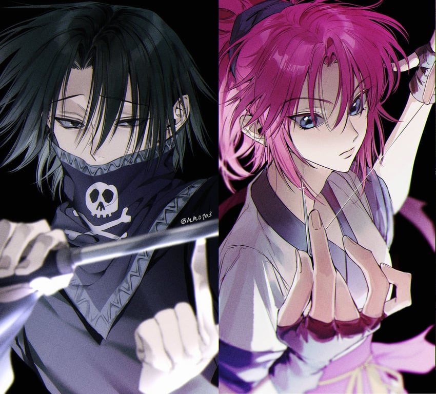 machi komacine and feitan portor (hunter x hunter) drawn by m_m_pb