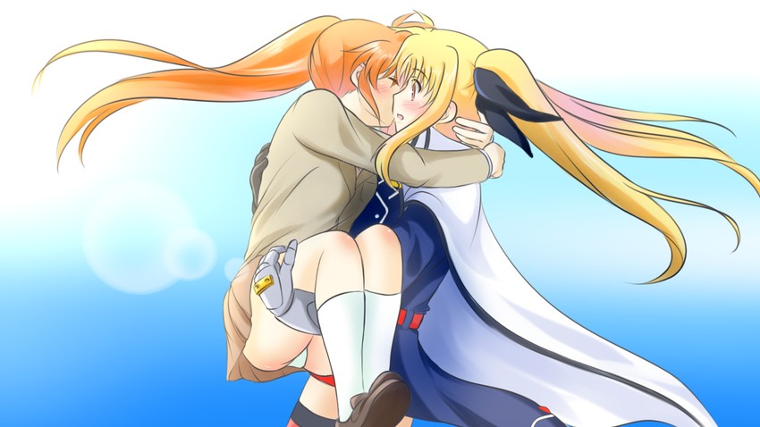 fate testarossa and takamachi nanoha (lyrical nanoha and 1 more) drawn by kerorokjy