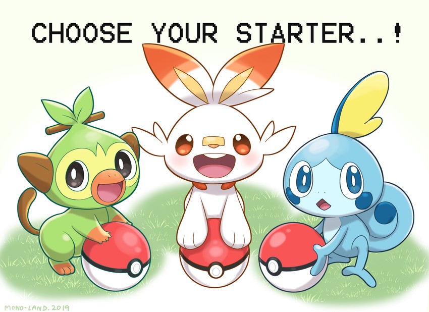 scorbunny, sobble, and grookey (pokemon) drawn by mono_land