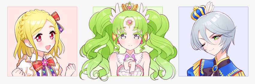 falulu, shikyoin hibiki, and midorikaze fuwari (pretty series and 1 more) drawn by oshiri_(o4ritarou)