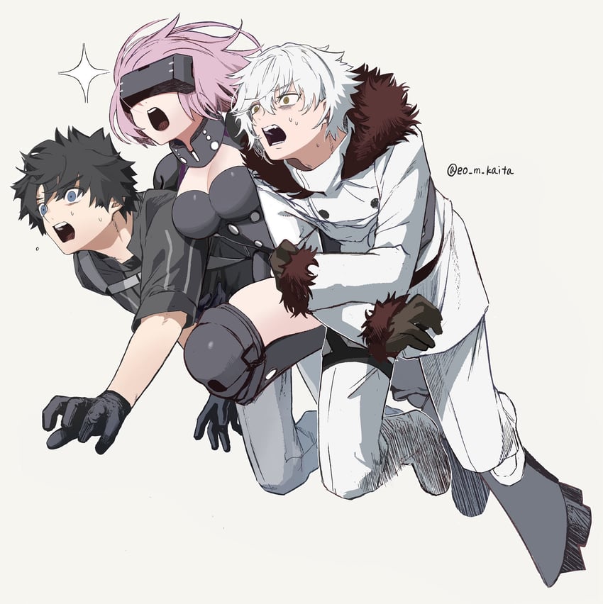 mash kyrielight, fujimaru ritsuka, and kadoc zemlupus (fate and 1 more) drawn by kaita_(mokamilkcup)