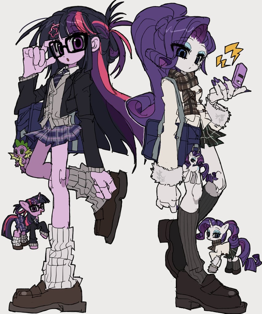 twilight sparkle, spike, rarity, and sci-twi (my little pony and 2 more) drawn by jwnn