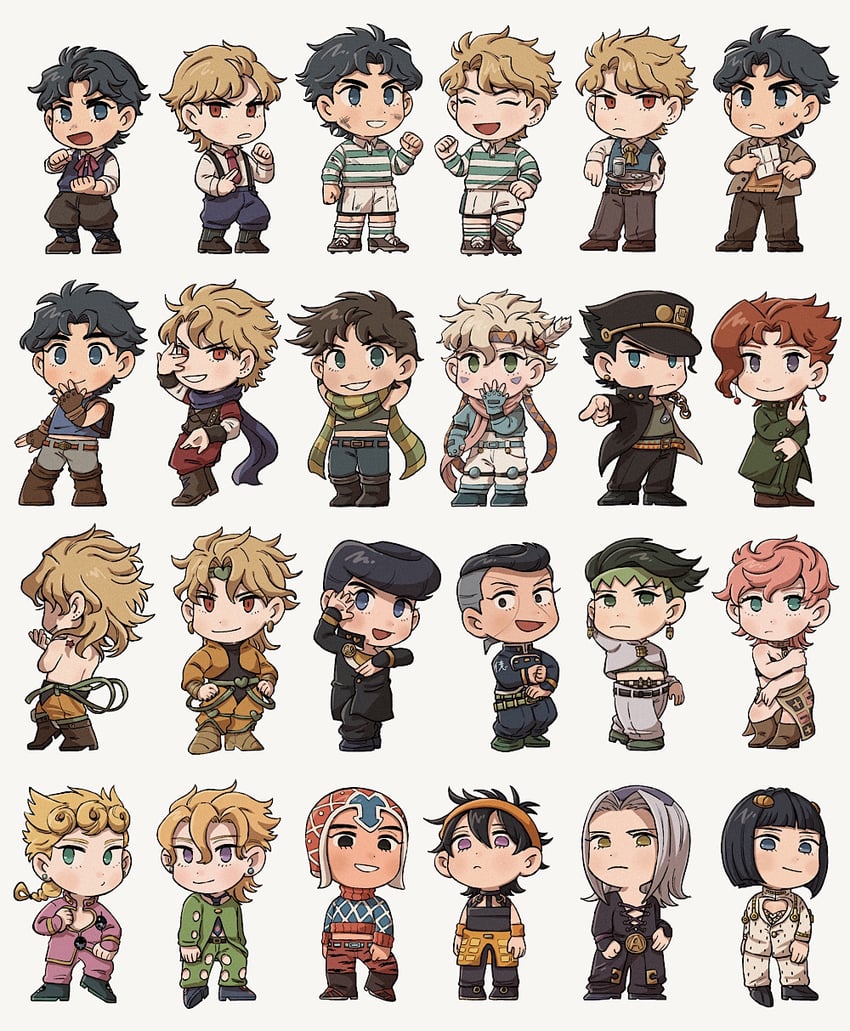 joseph joestar, kujo jotaro, dio brando, caesar anthonio zeppeli, giorno giovanna, and 11 more (jojo no kimyou na bouken and 5 more) drawn by tofu_wk_mha