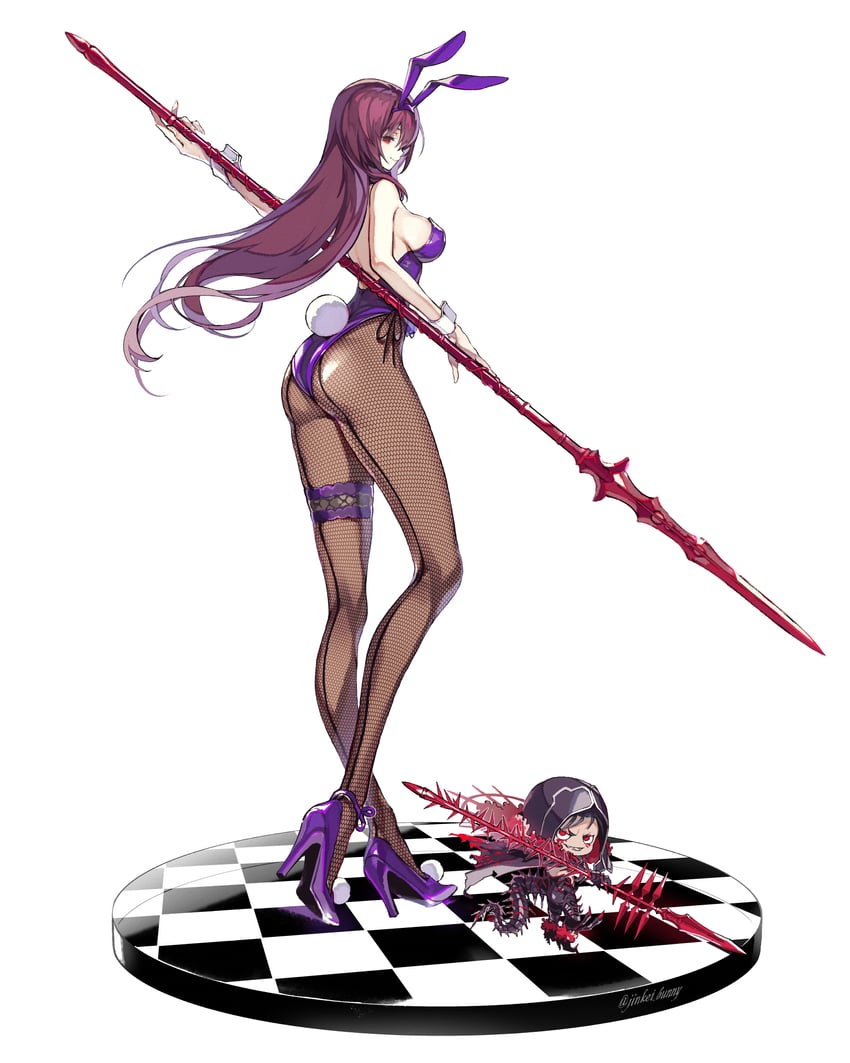 scathach, cu chulainn, and mini cu-chan (fate and 1 more) drawn by koshika_rina