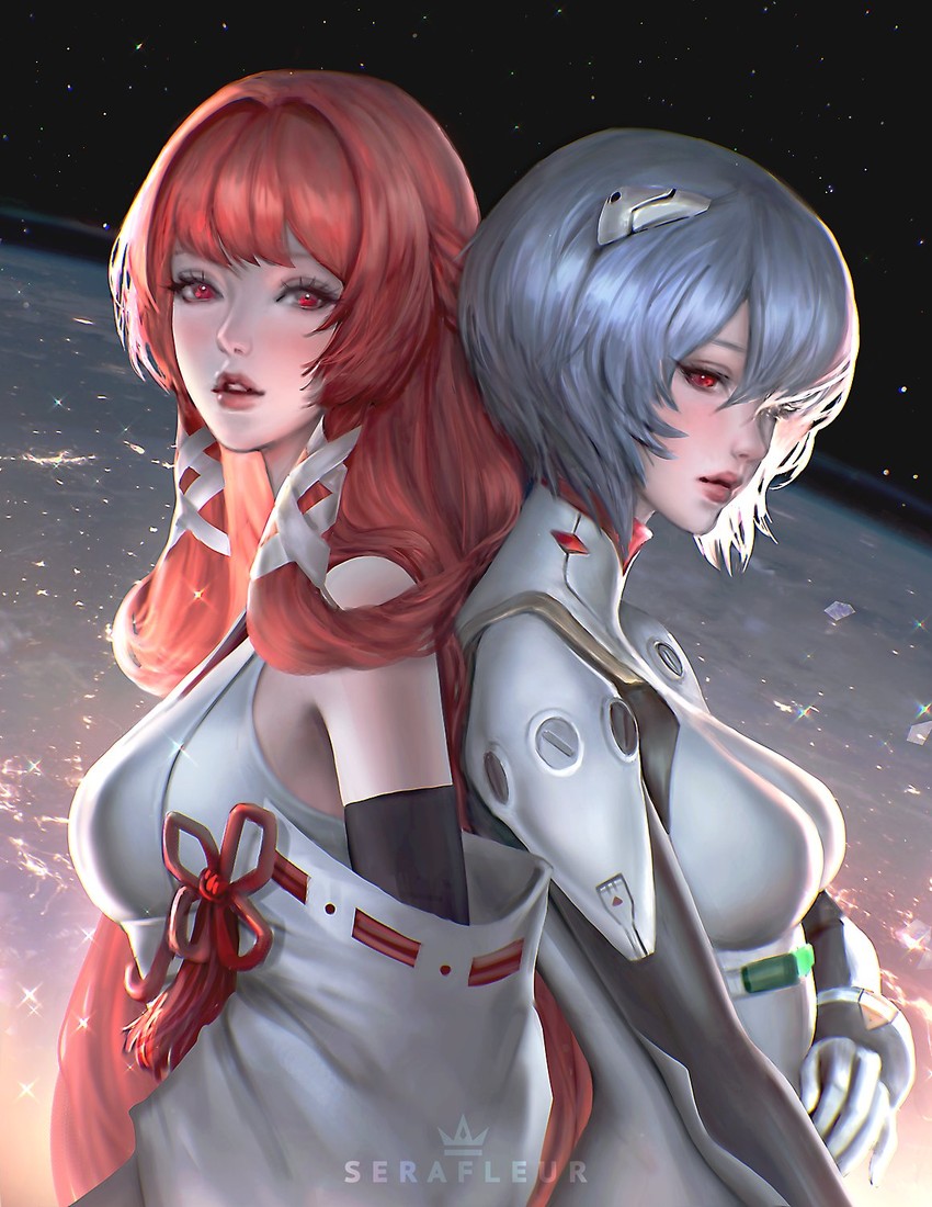ayanami rei and uesugi erii (neon genesis evangelion and 1 more) drawn by serafleur