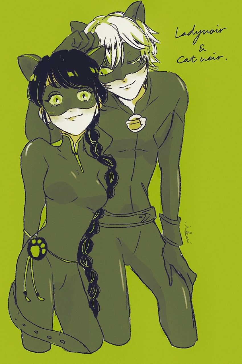 marinette dupain-cheng, adrien agreste, chat noir, and lady noir (miraculous ladybug) drawn by oh_mylady19