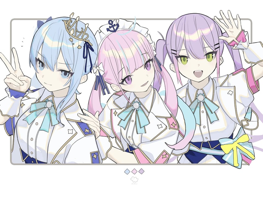 hoshimachi suisei, minato aqua, and tokoyami towa (hololive) drawn by tai_inukai