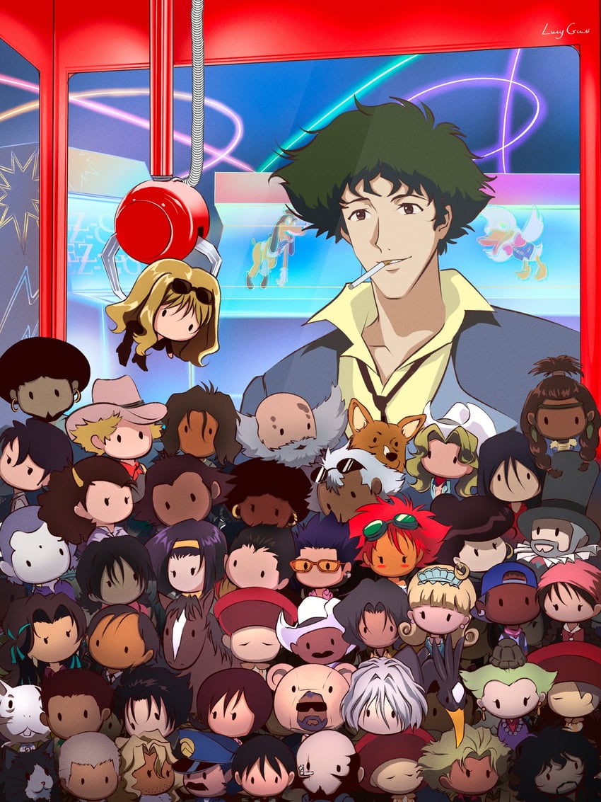 faye valentine, spike spiegel, edward wong hau pepelu tivrusky iv, ein, jet black, and 18 more (cowboy bebop) drawn by lucyguusi