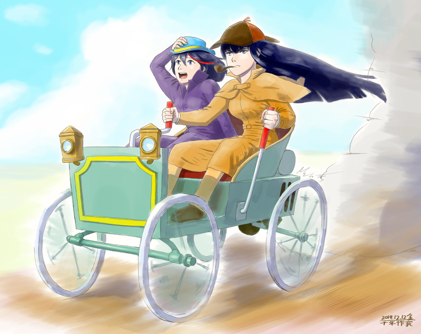 matoi ryuuko, kiryuuin satsuki, and sherlock holmes (kill la kill and 2 more) drawn by qiannian_zuojia