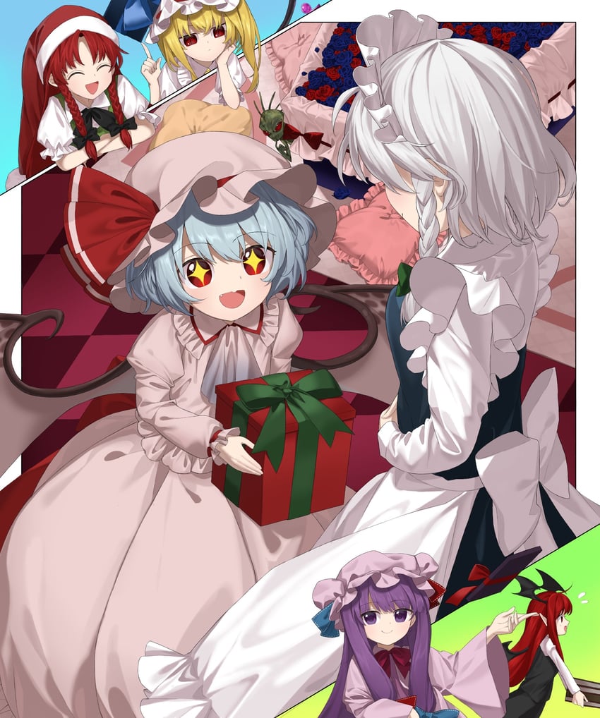 remilia scarlet, flandre scarlet, izayoi sakuya, patchouli knowledge, hong meiling, and 1 more (touhou) drawn by keiki8296
