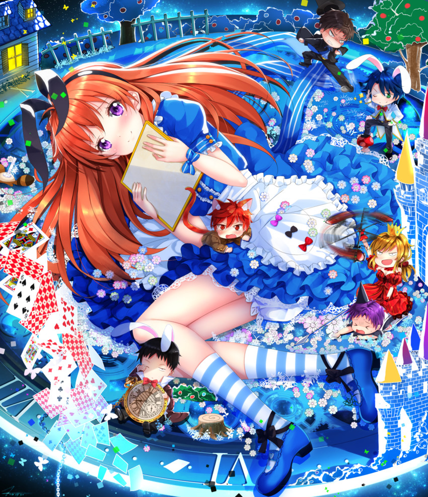 alice, white rabbit, sakura chiyo, cheshire cat, mad hatter, and 7 more (alice's adventures in wonderland and 1 more) drawn by swordsouls