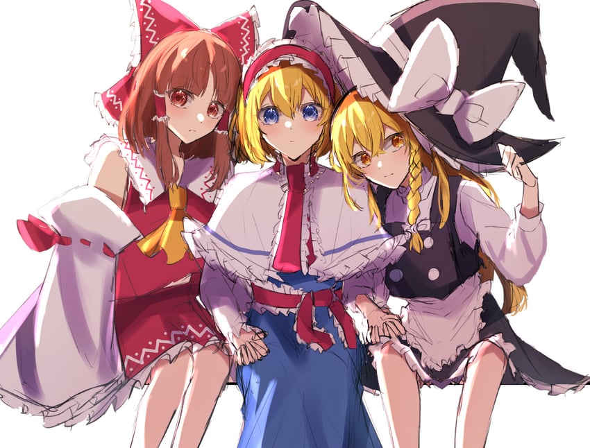 hakurei reimu, kirisame marisa, and alice margatroid (touhou) drawn by jingai_(k1bun)