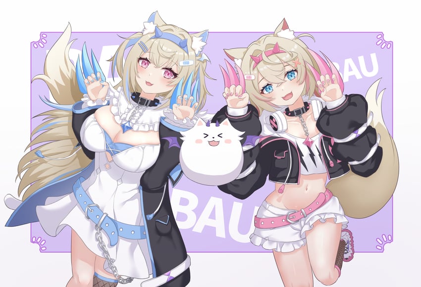 fuwawa abyssgard, mococo abyssgard, and perroccino (hololive and 1 more) drawn by yoshi_yubisashi