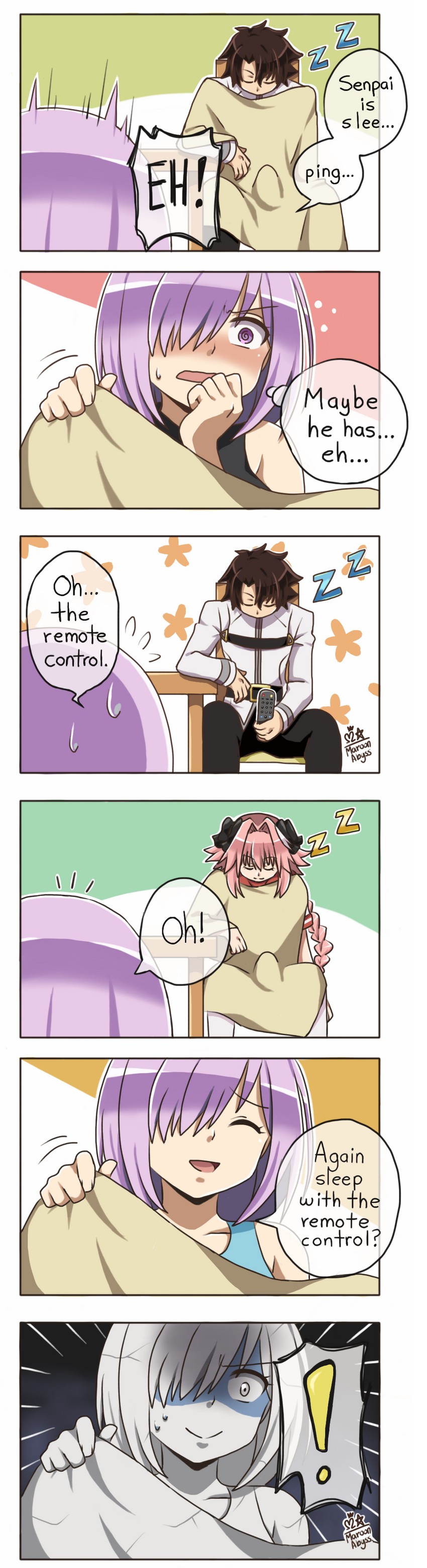 mash kyrielight, fujimaru ritsuka, and astolfo (fate and 1 more) drawn by maroonabyss