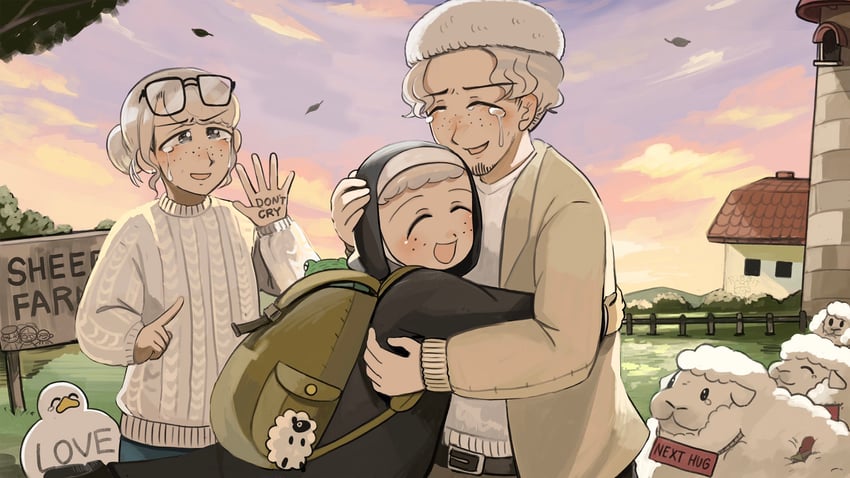 sheep nun, sheep nun's mother, and sheep nun's father (little nuns) drawn by diva_(hyxpk)