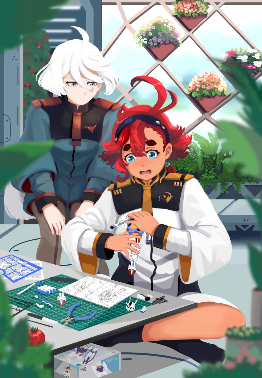 suletta mercury, miorine rembran, and gundam aerial (gundam and 1 more) drawn by sturmfrost