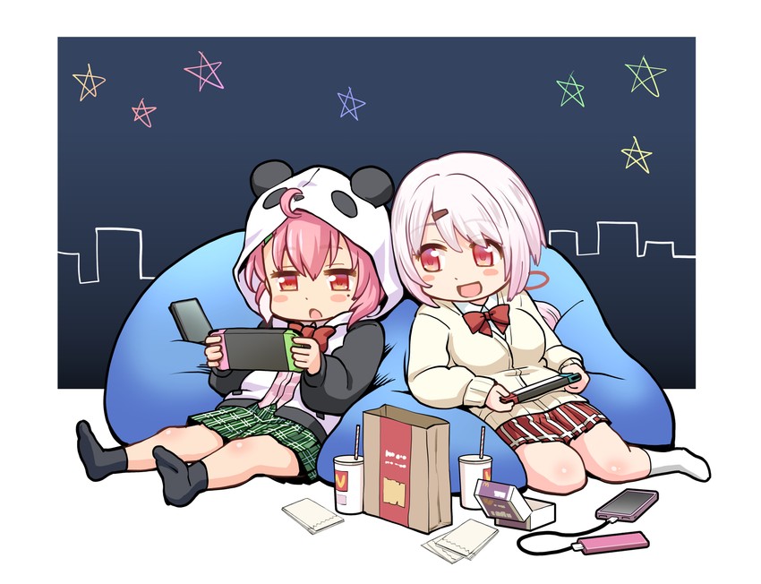 shiina yuika and sasaki saku (nijisanji and 1 more) drawn by haniwa_(leaf_garden)