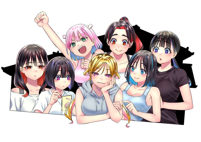 kusunoki aroma, kitahara aoba, sumiyoshi izumi, hongou miyuki, sayamagaoka chiyo, and 2 more (sawaranaide kotesashi-kun) drawn by shinjou_takuya