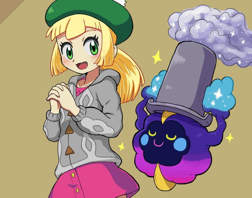 lillie, gloria, cosmog, and galarian weezing (pokemon and 1 more) drawn by takamame