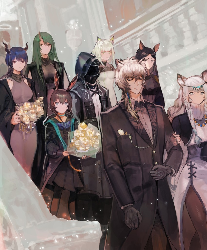 doctor, amiya, kal'tsit, exusiai, ch'en, and 4 more (arknights) drawn by lufufu