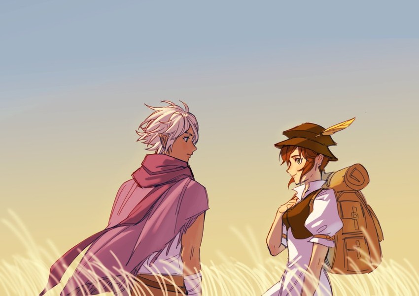 therion and tressa colzione (octopath traveler and 1 more) drawn by mella