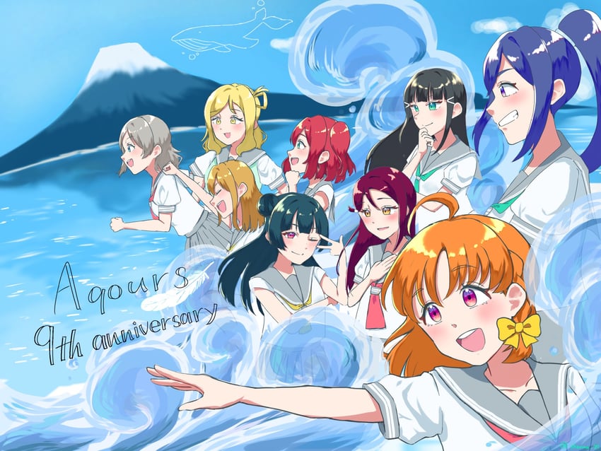watanabe you, tsushima yoshiko, sakurauchi riko, takami chika, matsuura kanan, and 4 more (love live! and 1 more) drawn by shanma_aq
