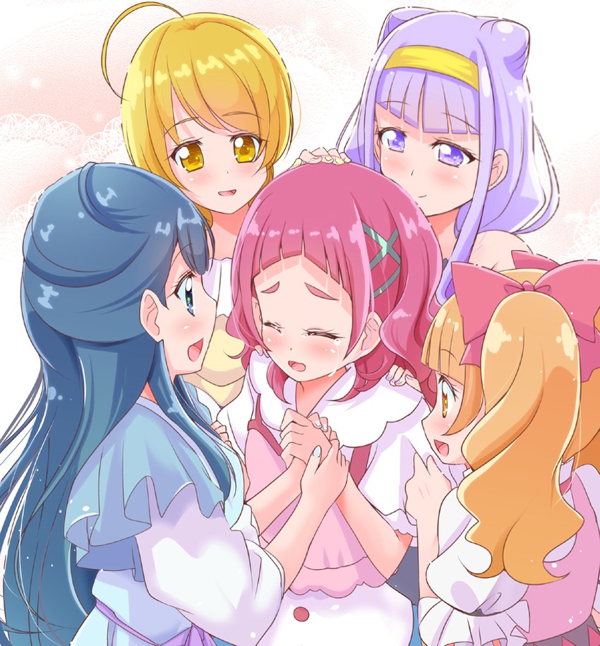 nono hana, yakushiji saaya, ruru amour, aisaki emiru, and kagayaki homare (precure and 1 more) drawn by mitumi_mira