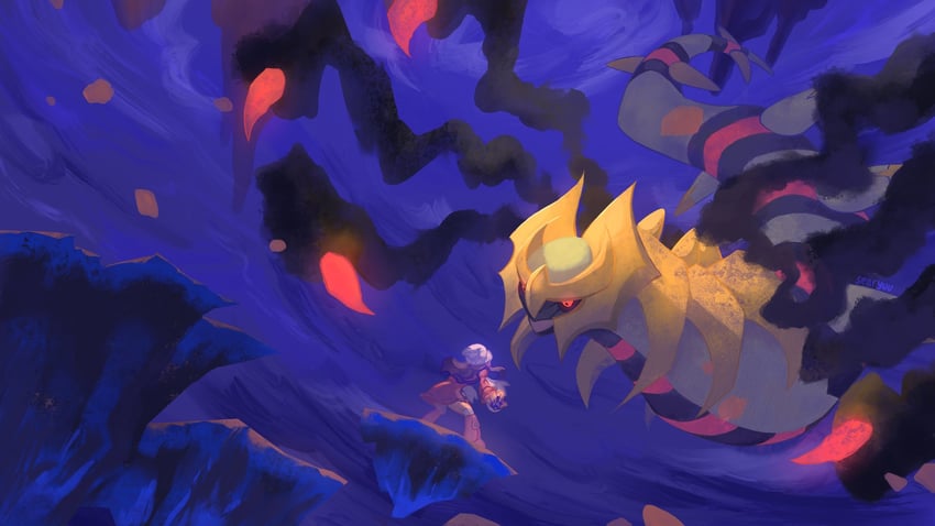 dawn and giratina (pokemon and 2 more) drawn by searyuu